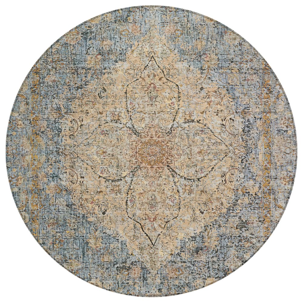 Machine Washable Indoor/Outdoor Chantille ACN2136 Blue 8' x 8' Round Rug. Picture 1