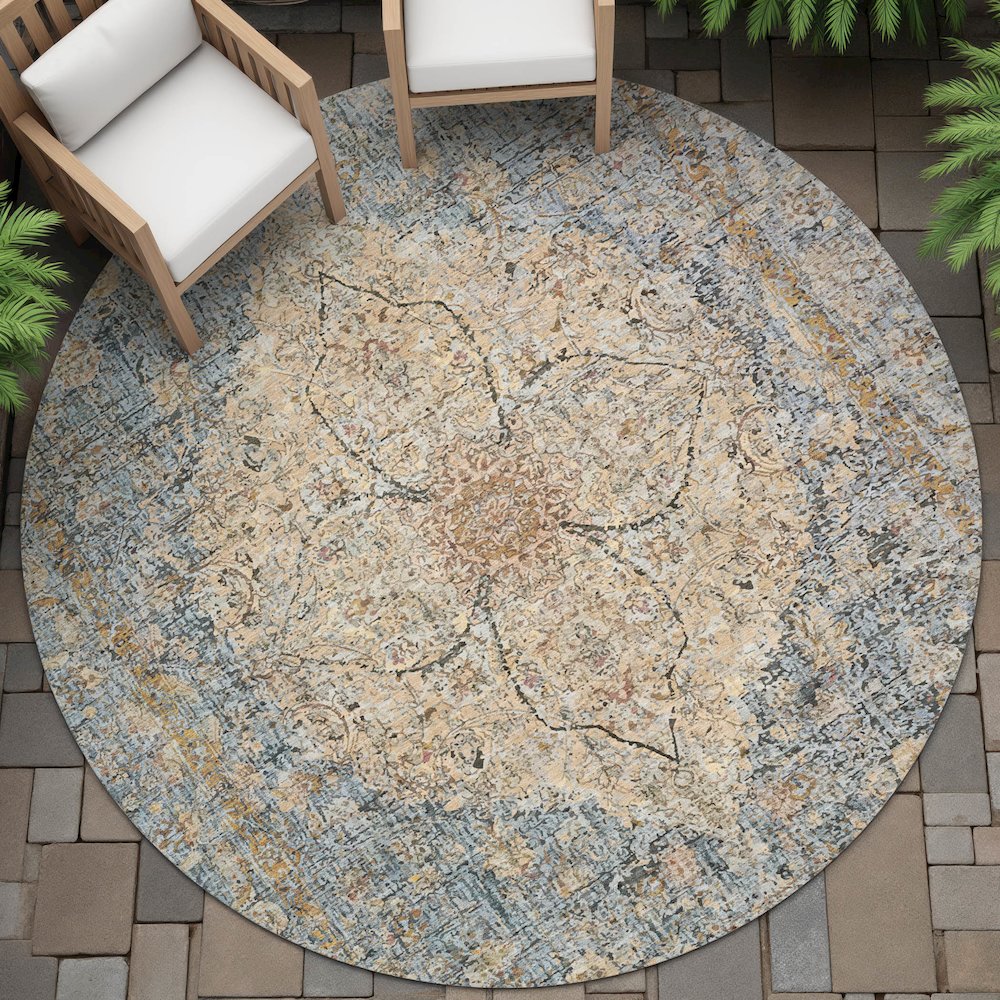 Machine Washable Indoor/Outdoor Chantille ACN2136 Blue 8' x 8' Round Rug. Picture 6