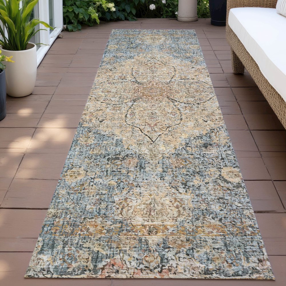 Machine Washable Indoor/Outdoor Chantille ACN2136 Blue 2'3" x 7'6" Runner Rug. Picture 6