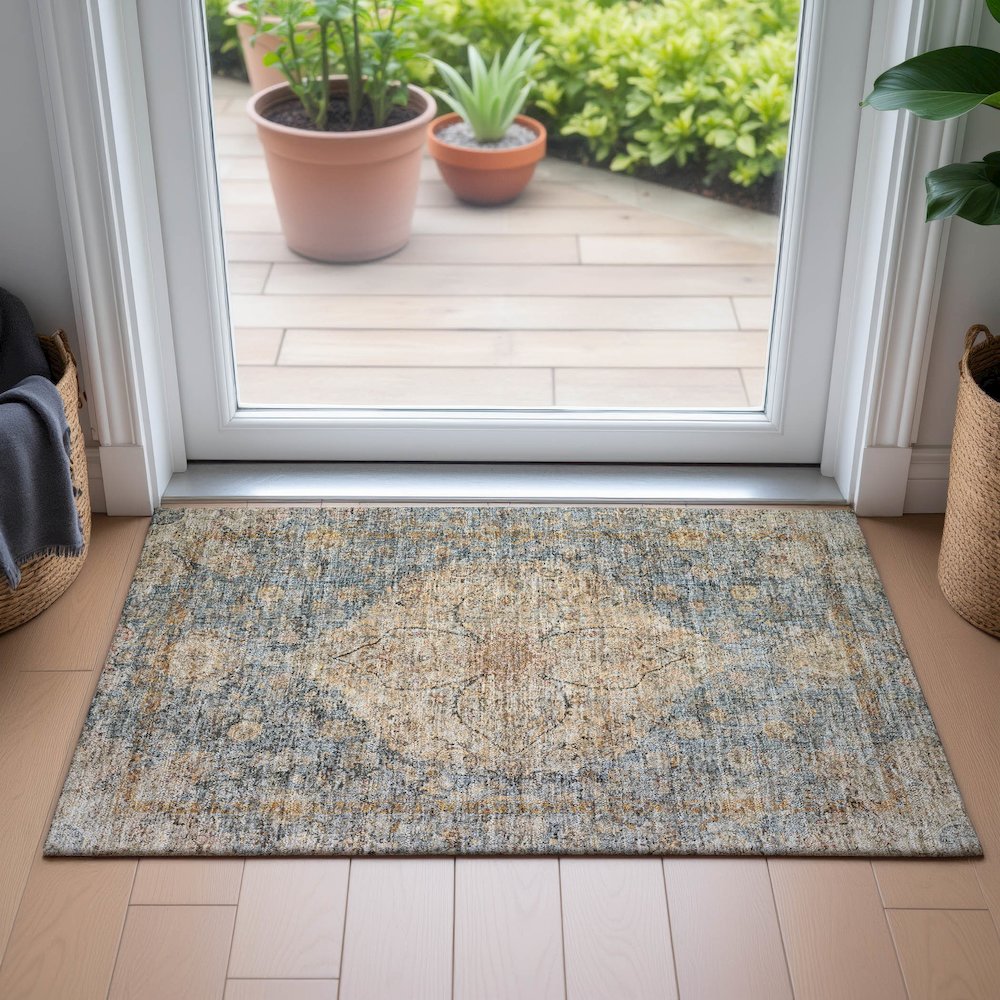 Machine Washable Indoor/Outdoor Chantille ACN2136 Blue 1'8" x 2'6" Rug. Picture 5