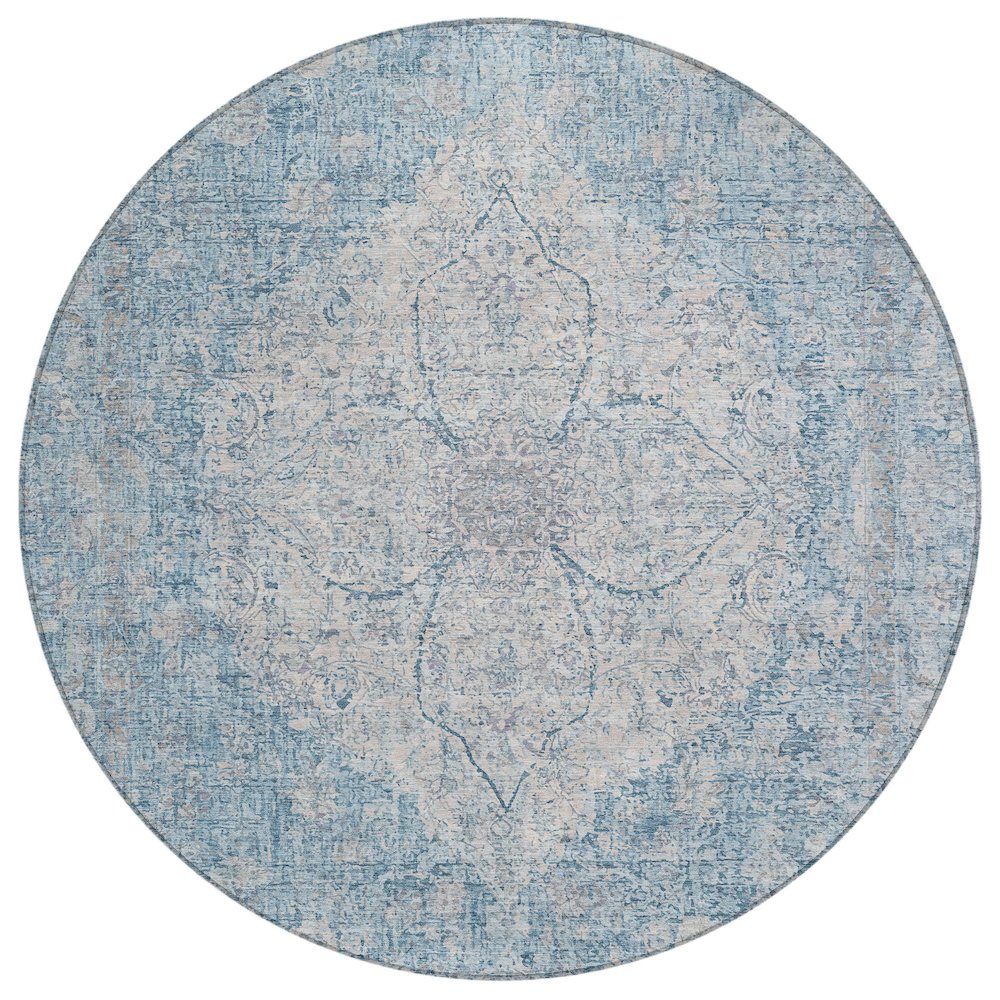 Machine Washable Indoor/Outdoor Chantille ACN2136 Denim 8' x 8' Round Rug. Picture 1