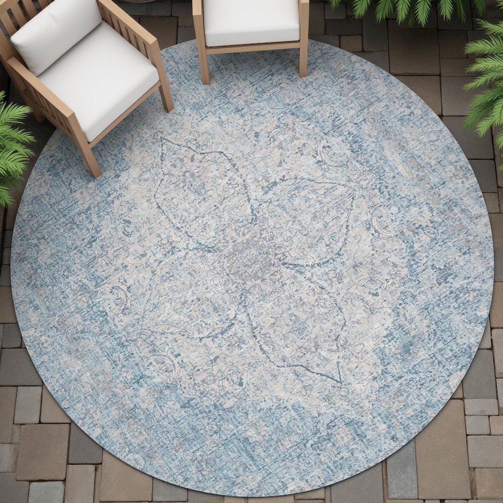 Machine Washable Indoor/Outdoor Chantille ACN2136 Denim 8' x 8' Round Rug. Picture 6