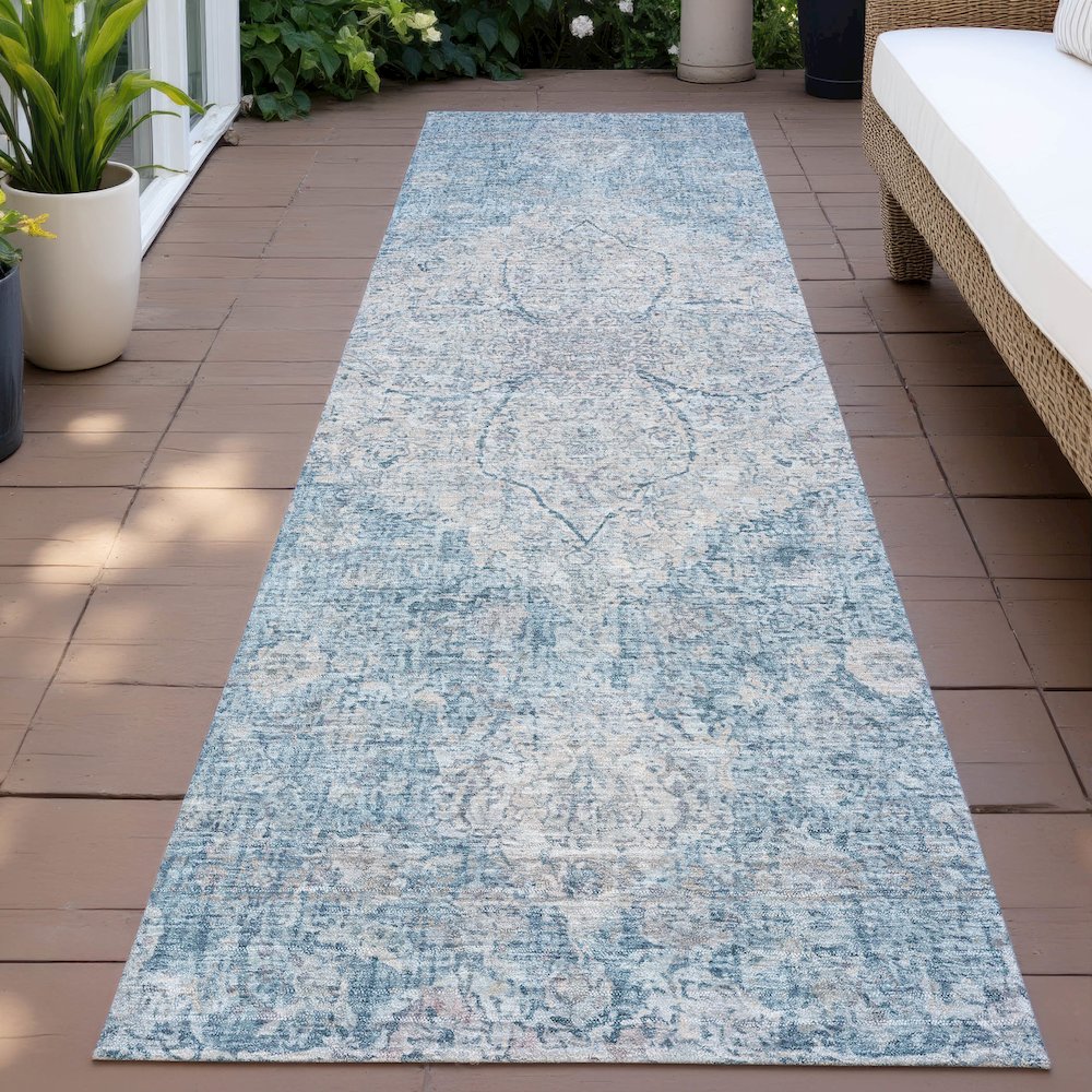 Machine Washable Indoor/Outdoor Chantille ACN2136 Denim 2'3" x 7'6" Runner Rug. Picture 6