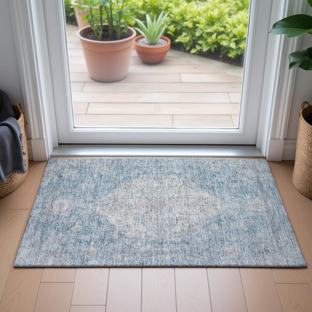 Machine Washable Indoor/Outdoor Chantille ACN2136 Denim 1'8" x 2'6" Rug. Picture 5