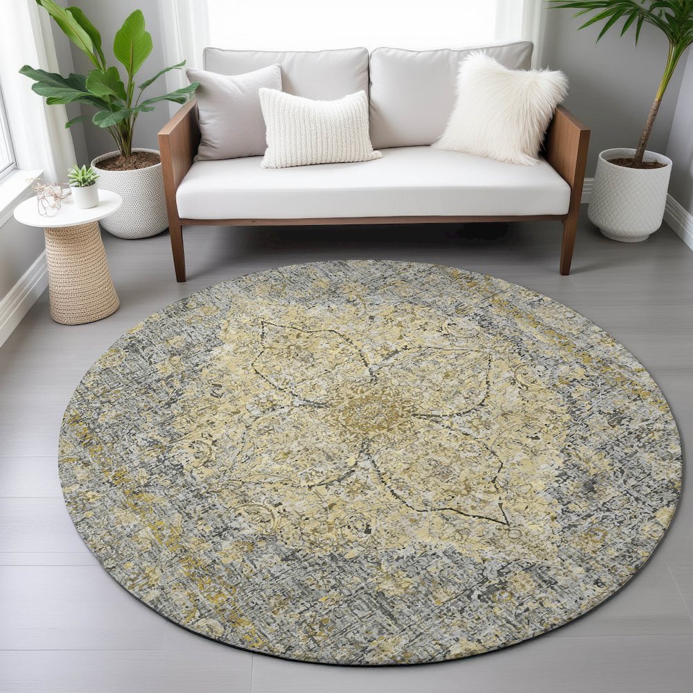 Machine Washable Indoor/Outdoor Chantille ACN2136 Pewter 8' x 8' Round Rug. Picture 5