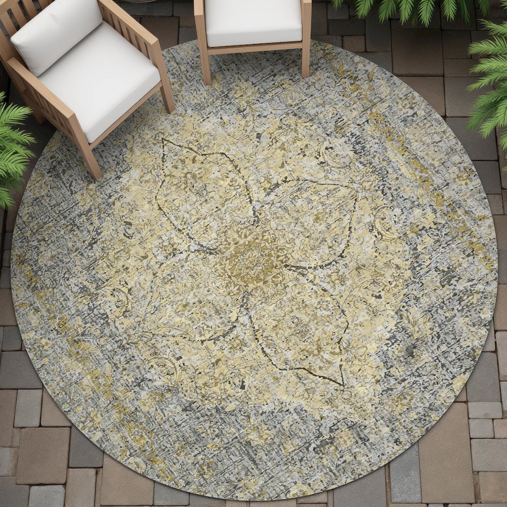 Machine Washable Indoor/Outdoor Chantille ACN2136 Pewter 8' x 8' Round Rug. Picture 6