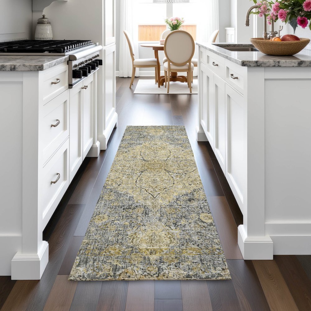 Machine Washable Indoor/Outdoor Chantille ACN2136 Pewter 2'3" x 7'6" Runner Rug. Picture 5