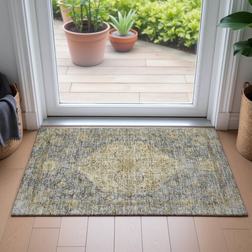Machine Washable Indoor/Outdoor Chantille ACN2136 Pewter 1'8" x 2'6" Rug. Picture 5