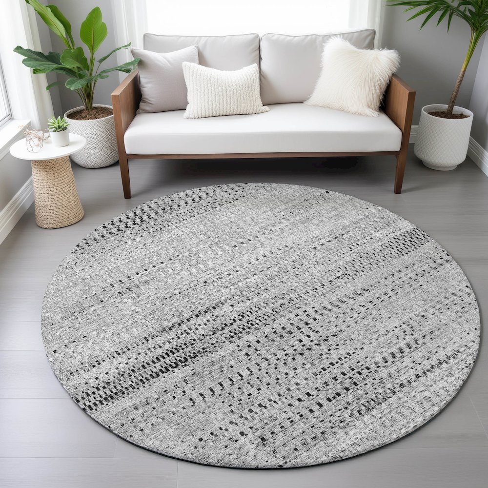 Machine Washable Indoor/Outdoor Chantille ACN2137 Gray 8' x 8' Round Rug. Picture 5