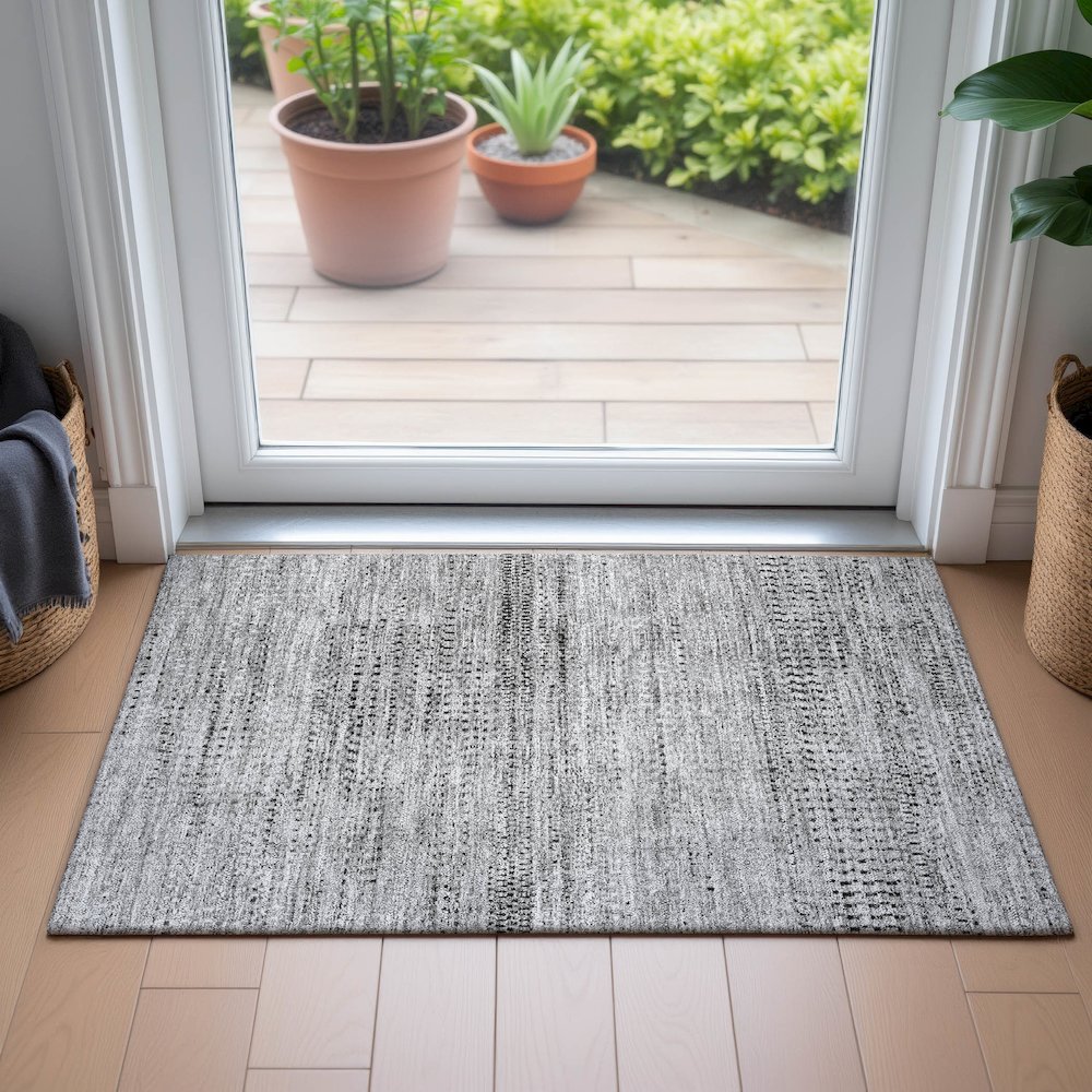 Machine Washable Indoor/Outdoor Chantille ACN2137 Gray 1'8" x 2'6" Rug. Picture 5
