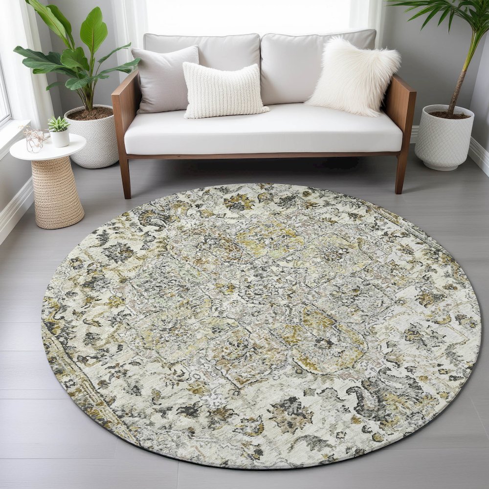 Machine Washable Indoor/Outdoor Chantille ACN2138 Beige 8' x 8' Round Rug. Picture 5