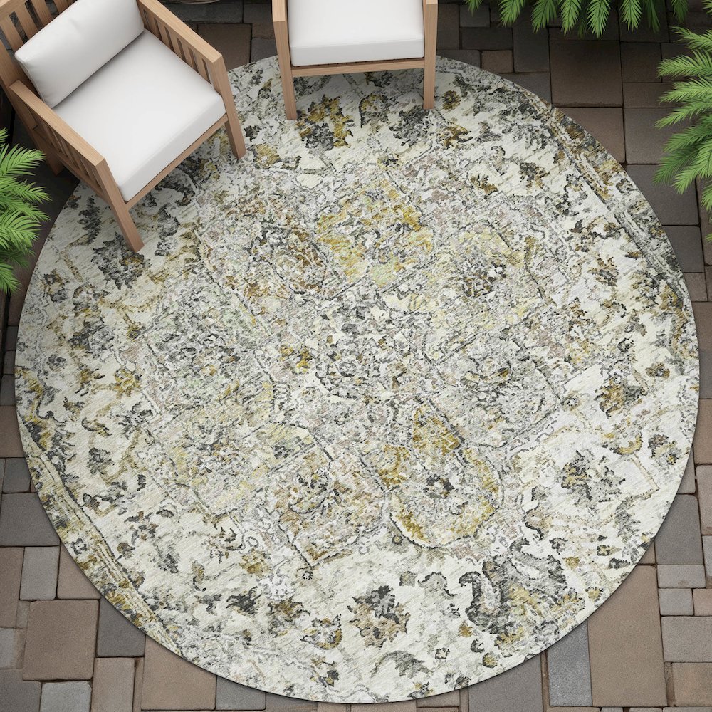 Machine Washable Indoor/Outdoor Chantille ACN2138 Beige 8' x 8' Round Rug. Picture 6