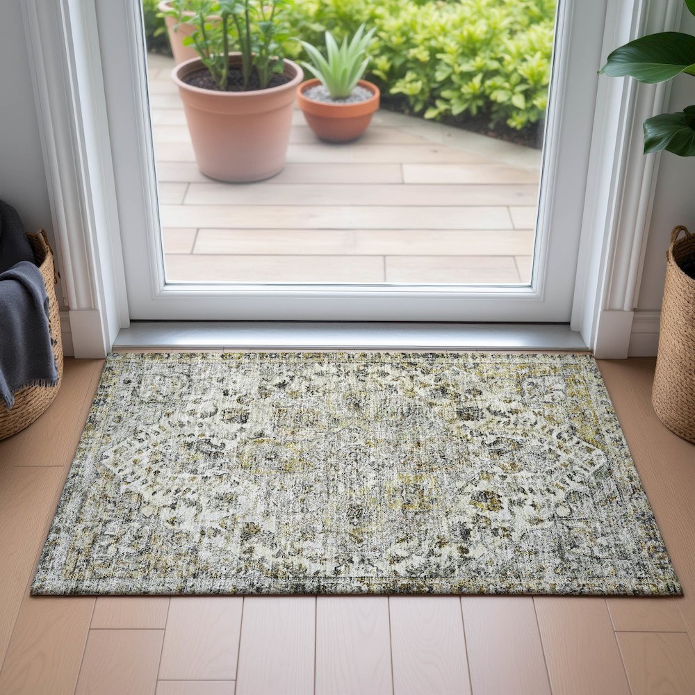 Machine Washable Indoor/Outdoor Chantille ACN2138 Beige 1'8" x 2'6" Rug. Picture 5