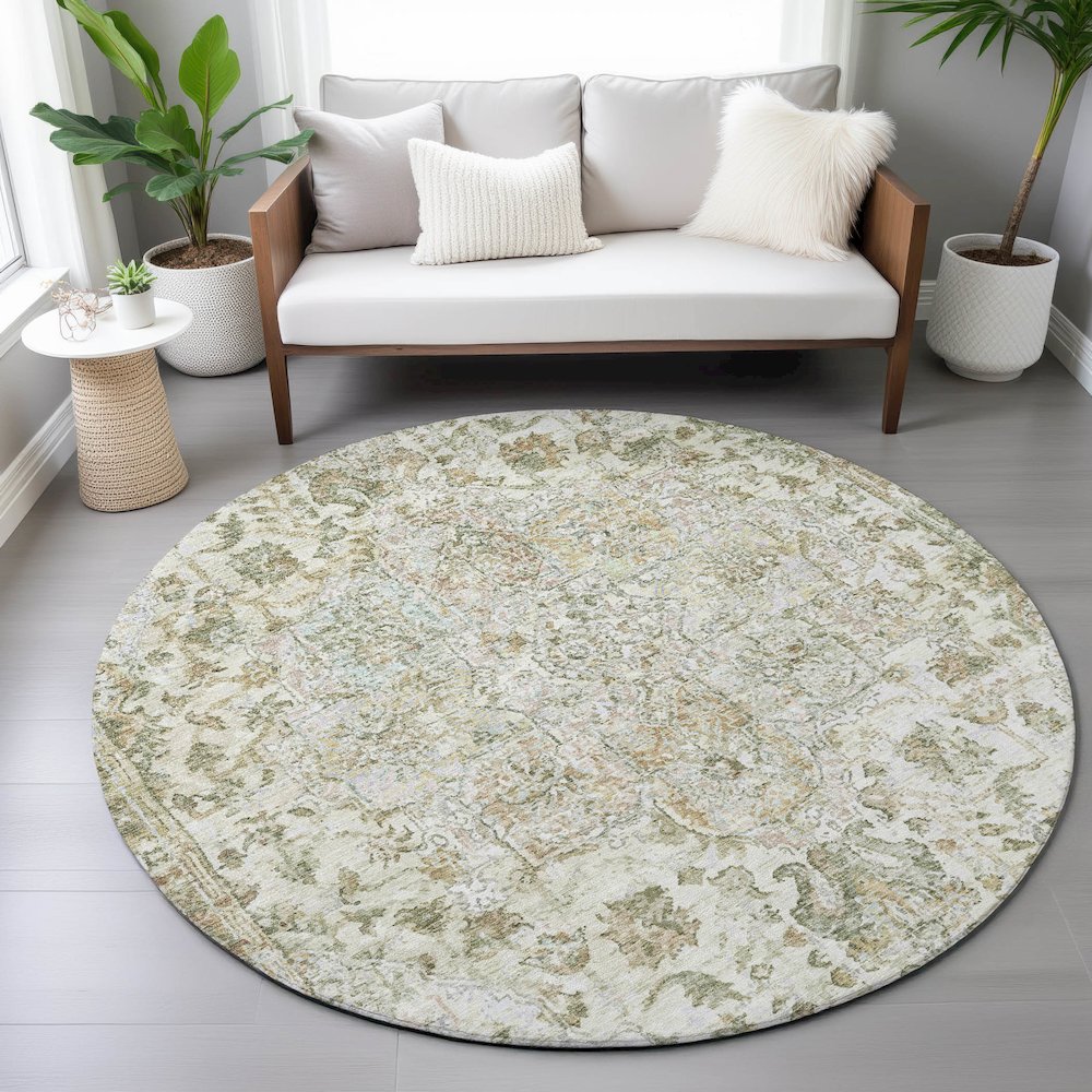 Machine Washable Indoor/Outdoor Chantille ACN2138 Ivory 8' x 8' Round Rug. Picture 5