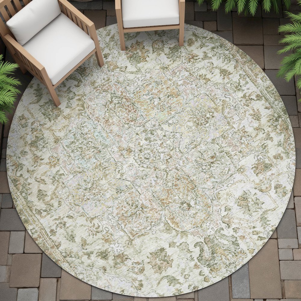 Machine Washable Indoor/Outdoor Chantille ACN2138 Ivory 8' x 8' Round Rug. Picture 6
