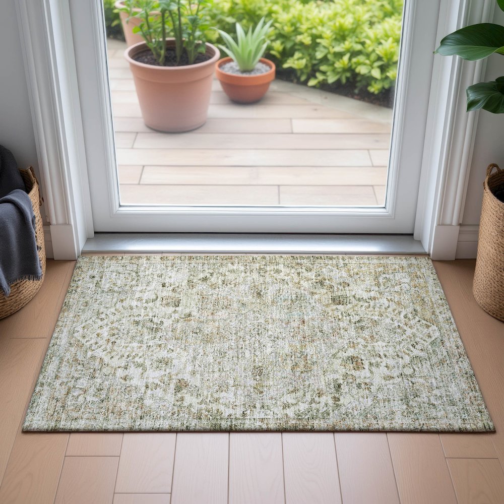 Machine Washable Indoor/Outdoor Chantille ACN2138 Ivory 1'8" x 2'6" Rug. Picture 5