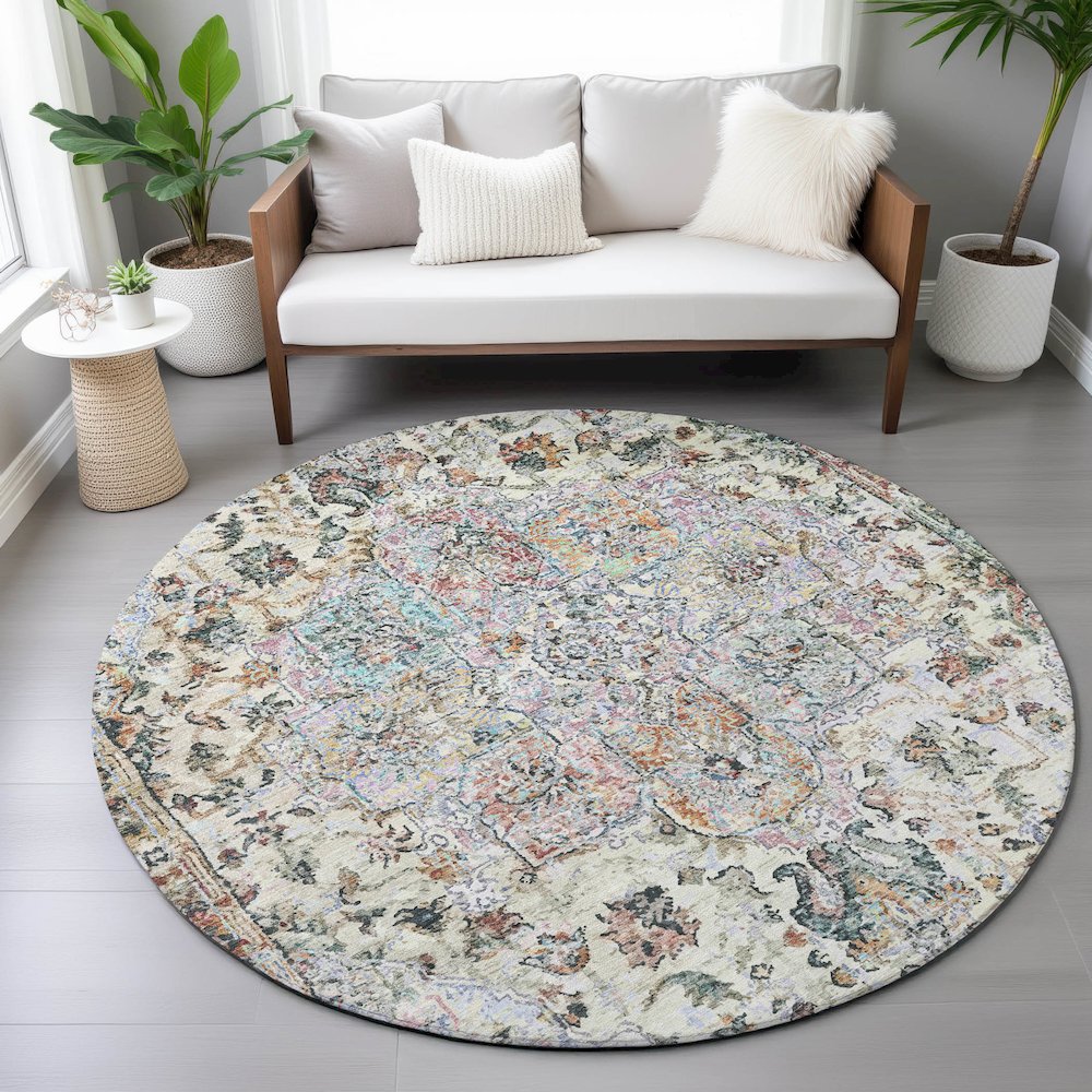 Machine Washable Indoor/Outdoor Chantille ACN2138 Sage 8' x 8' Round Rug. Picture 5
