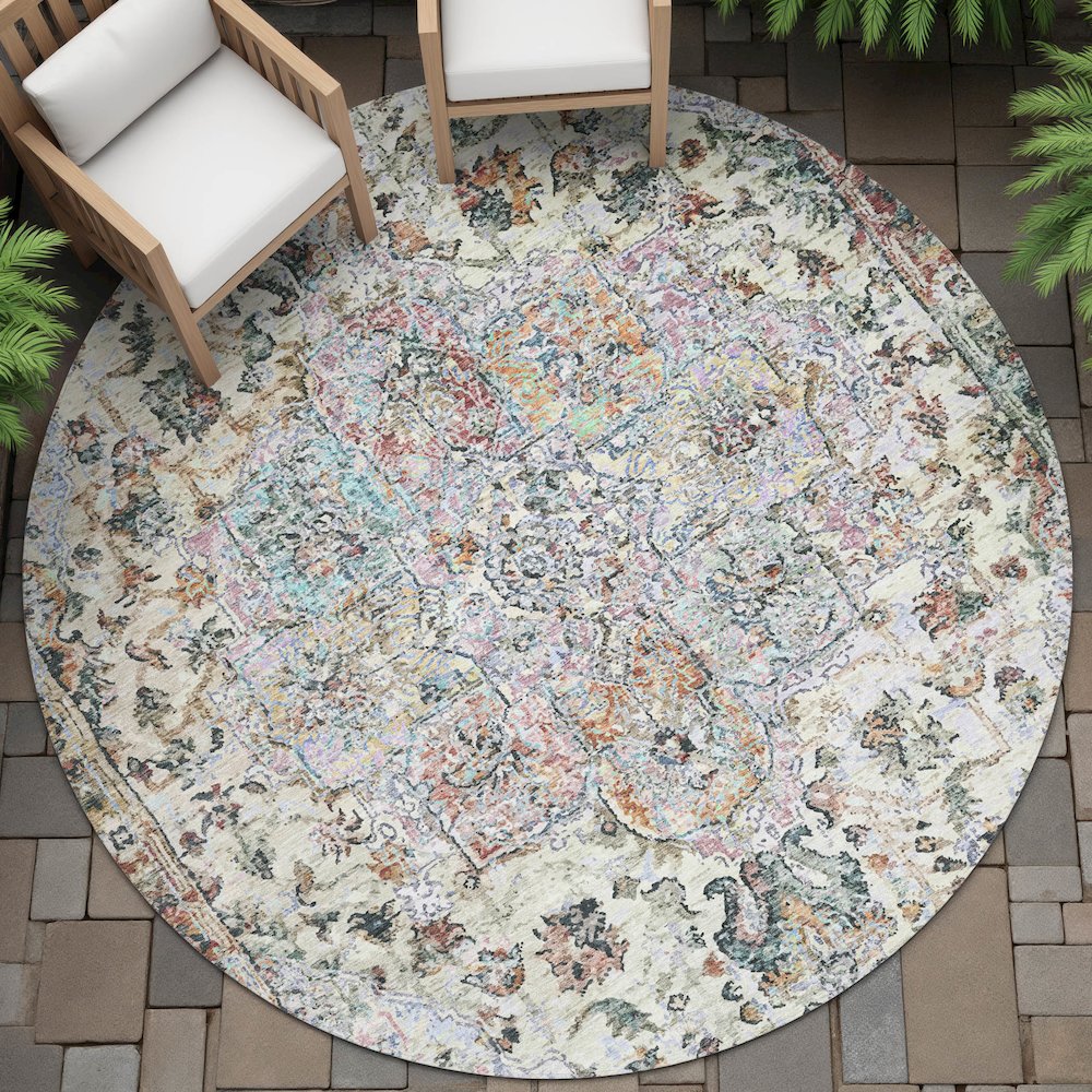 Machine Washable Indoor/Outdoor Chantille ACN2138 Sage 8' x 8' Round Rug. Picture 6