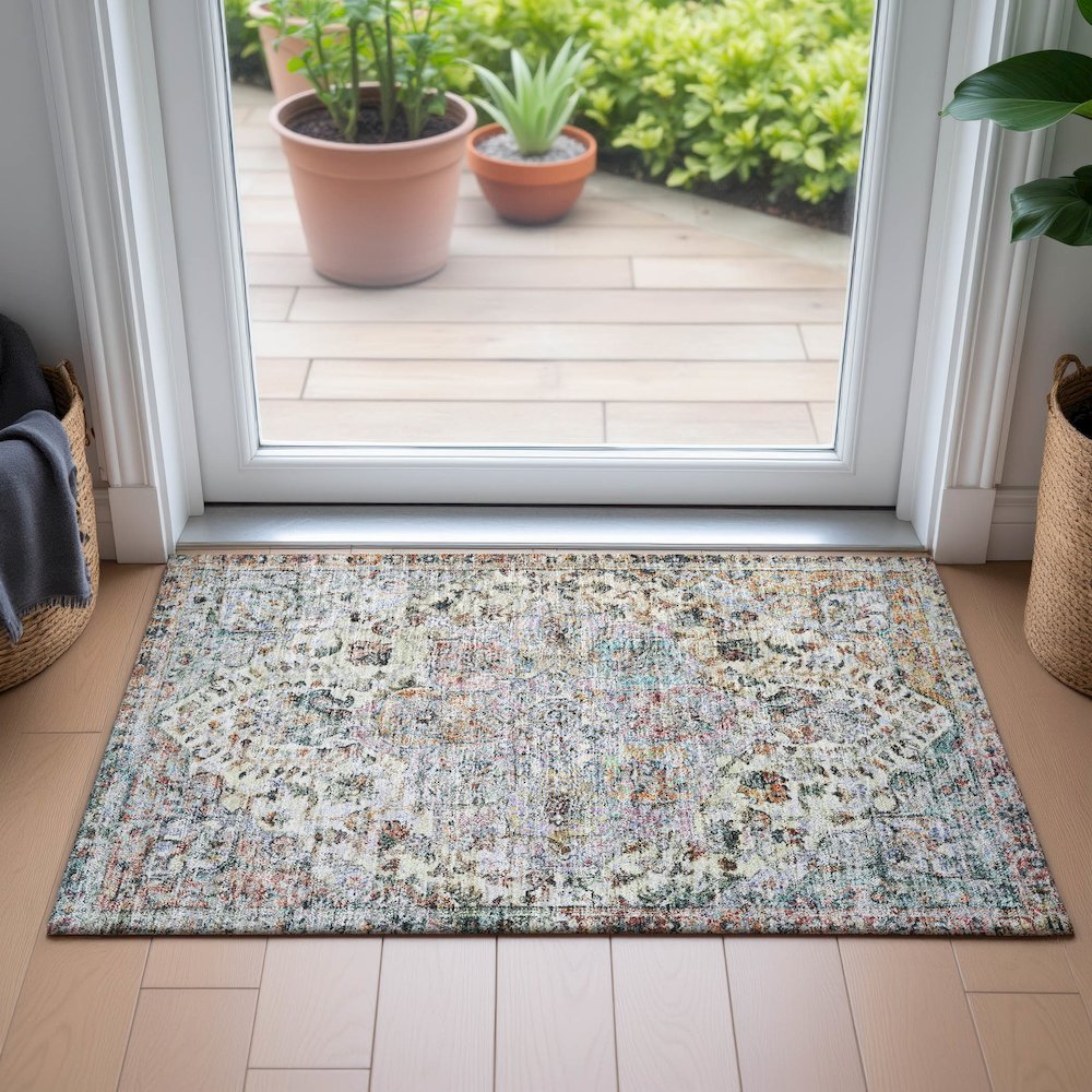 Machine Washable Indoor/Outdoor Chantille ACN2138 Sage 1'8" x 2'6" Rug. Picture 5