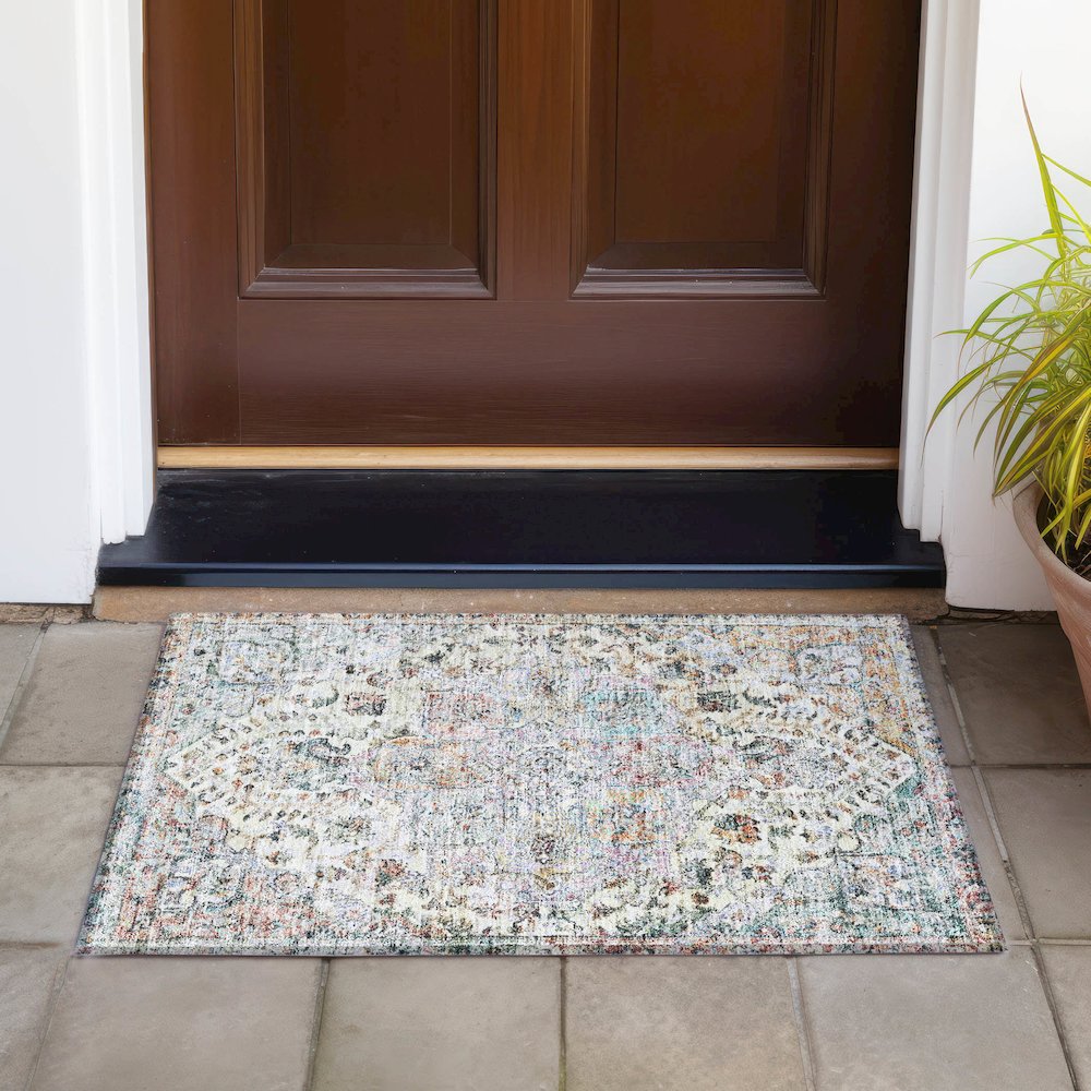 Machine Washable Indoor/Outdoor Chantille ACN2138 Sage 1'8" x 2'6" Rug. Picture 6