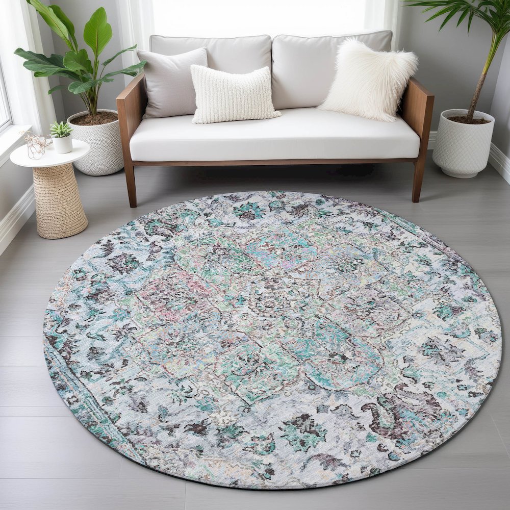 Machine Washable Indoor/Outdoor Chantille ACN2138 Sky 8' x 8' Round Rug. Picture 5