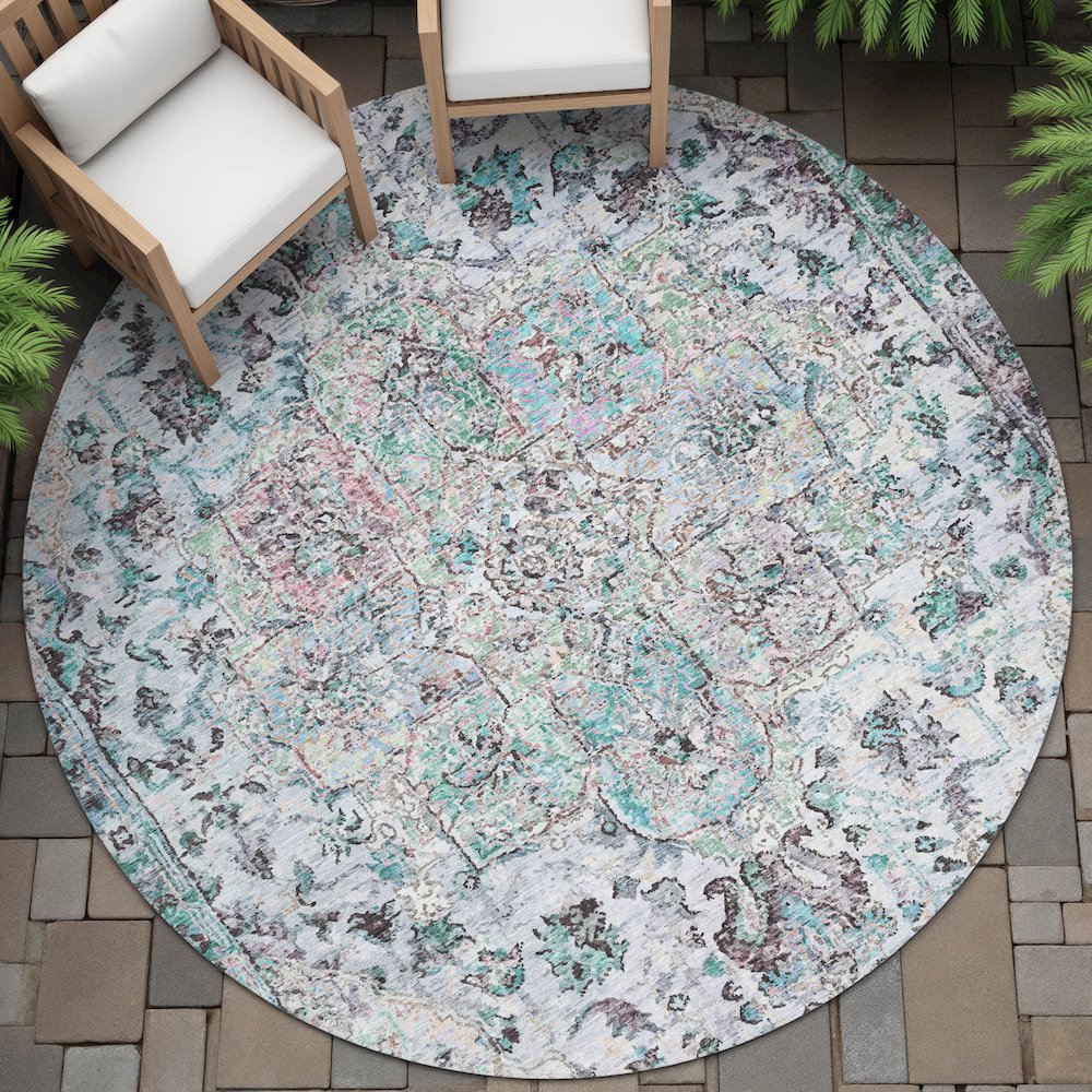 Machine Washable Indoor/Outdoor Chantille ACN2138 Sky 8' x 8' Round Rug. Picture 6