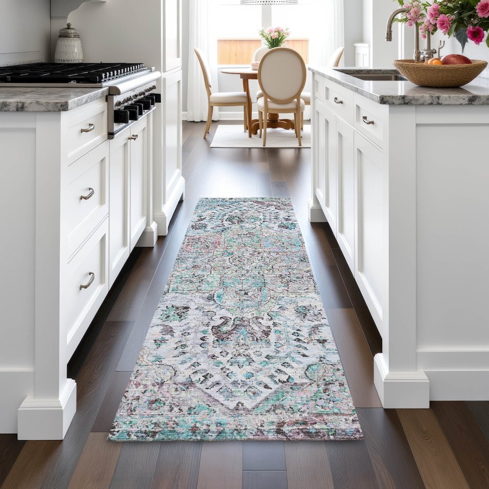Machine Washable Indoor/Outdoor Chantille ACN2138 Sky 2'3" x 7'6" Runner Rug. Picture 5
