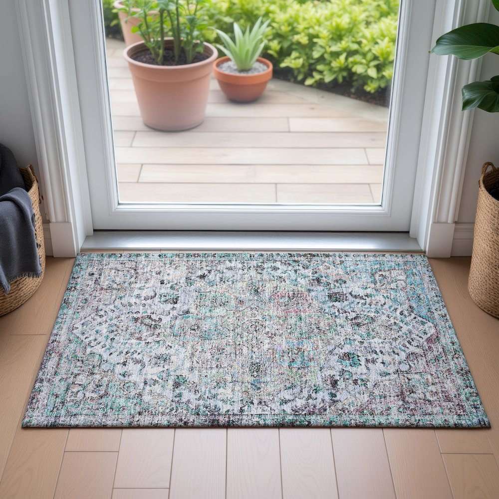 Machine Washable Indoor/Outdoor Chantille ACN2138 Sky 1'8" x 2'6" Rug. Picture 5