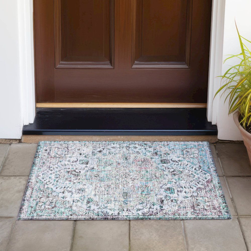 Machine Washable Indoor/Outdoor Chantille ACN2138 Sky 1'8" x 2'6" Rug. Picture 6