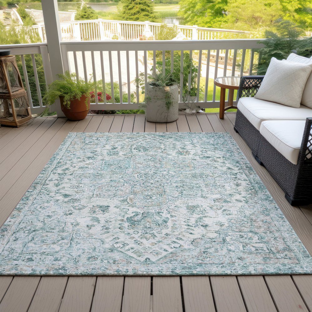 Machine Washable Indoor/Outdoor Chantille ACN2138 Teal 2'6" x 3'10" Rug. Picture 7