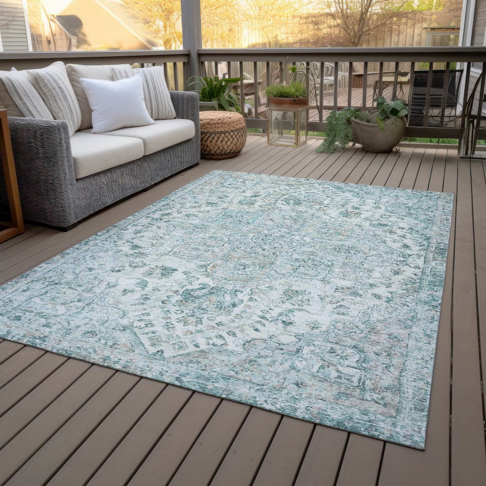 Machine Washable Indoor/Outdoor Chantille ACN2138 Teal 2'6" x 3'10" Rug. Picture 8