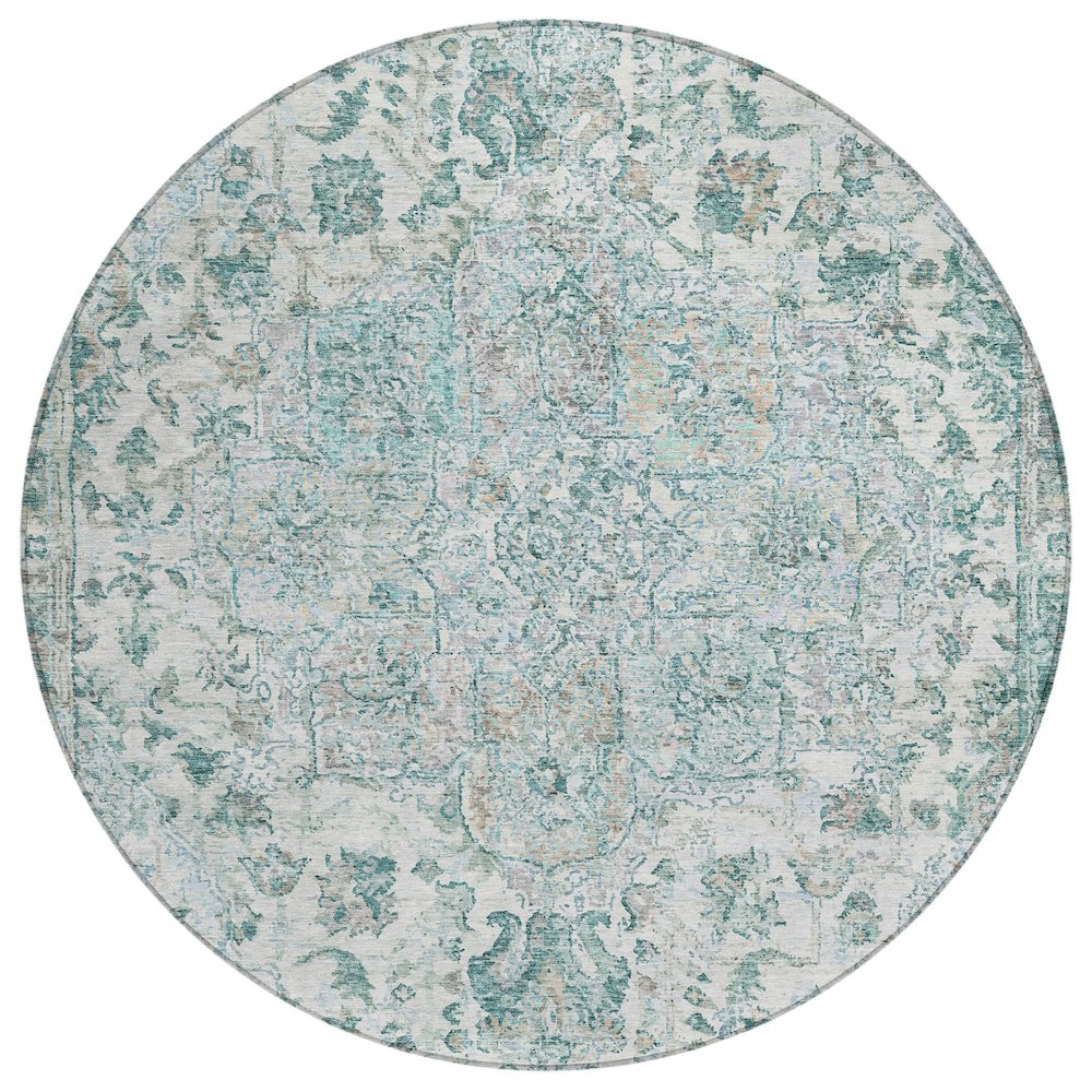 Machine Washable Indoor/Outdoor Chantille ACN2138 Teal 8' x 8' Round Rug. Picture 1