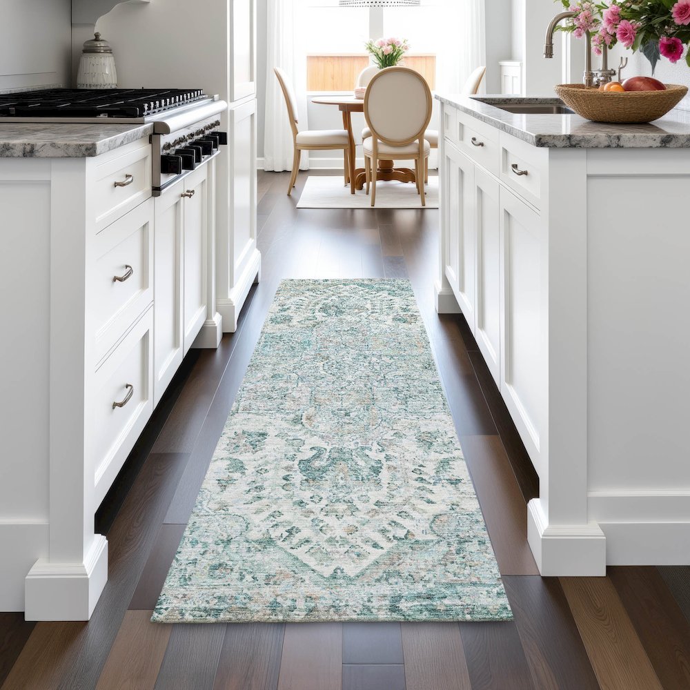 Machine Washable Indoor/Outdoor Chantille ACN2138 Teal 2'3" x 7'6" Runner Rug. Picture 5