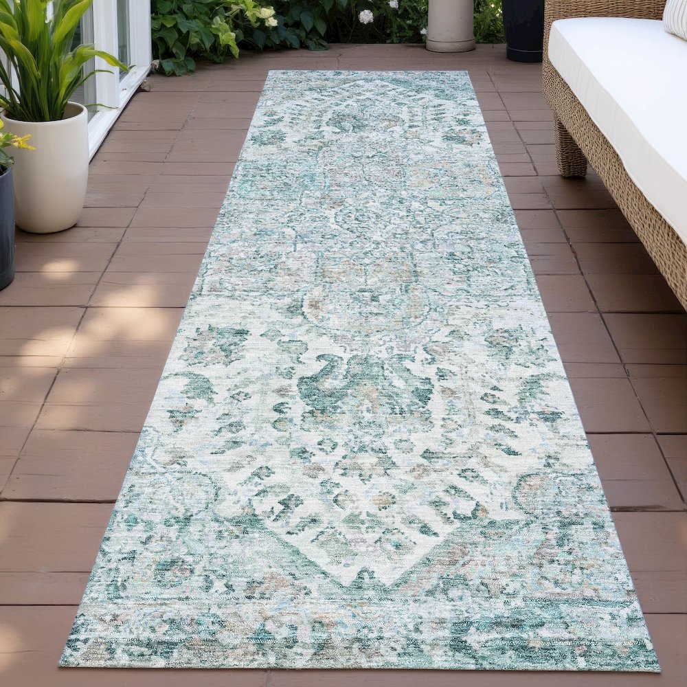 Machine Washable Indoor/Outdoor Chantille ACN2138 Teal 2'3" x 7'6" Runner Rug. Picture 6