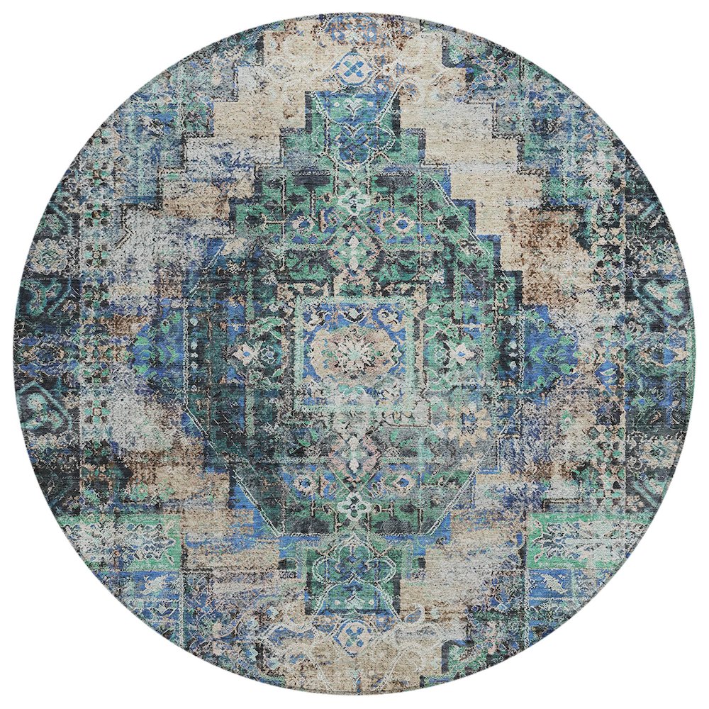 Machine Washable Indoor/Outdoor Chantille ACN2139 Green 8' x 8' Round Rug. Picture 1
