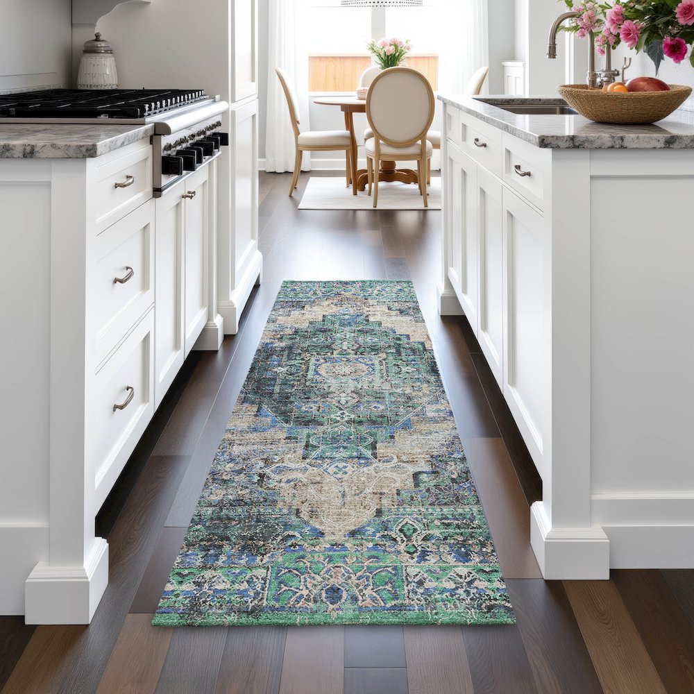 Machine Washable Indoor/Outdoor Chantille ACN2139 Green 2'3" x 7'6" Runner Rug. Picture 5