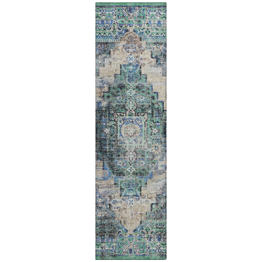 Machine Washable Indoor/Outdoor Chantille ACN2139 Green 2'3" x 7'6" Runner Rug. Picture 1