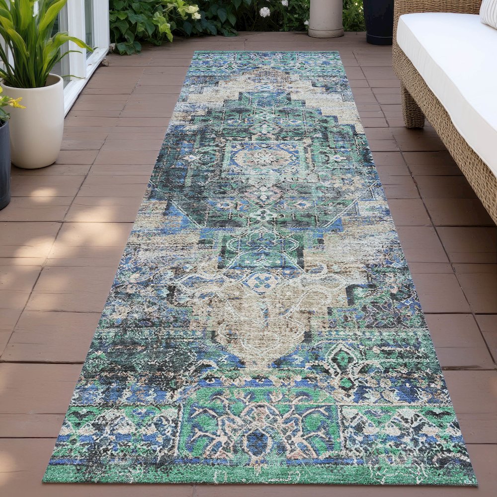 Machine Washable Indoor/Outdoor Chantille ACN2139 Green 2'3" x 7'6" Runner Rug. Picture 6