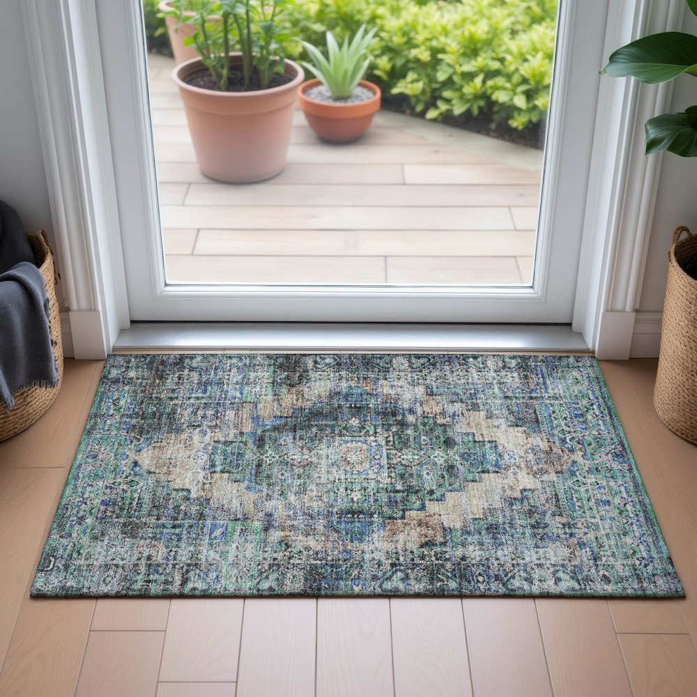 Machine Washable Indoor/Outdoor Chantille ACN2139 Green 1'8" x 2'6" Rug. Picture 5