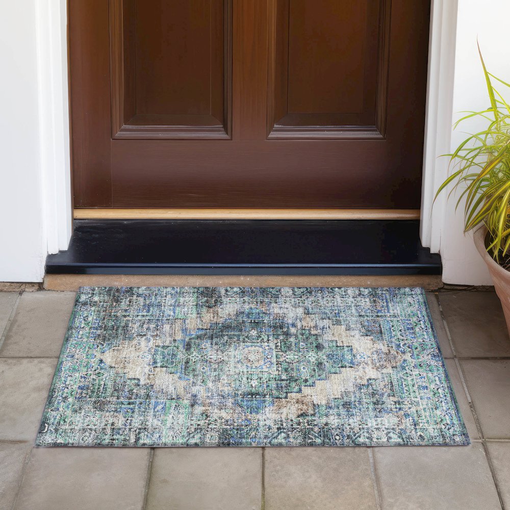 Machine Washable Indoor/Outdoor Chantille ACN2139 Green 1'8" x 2'6" Rug. Picture 6
