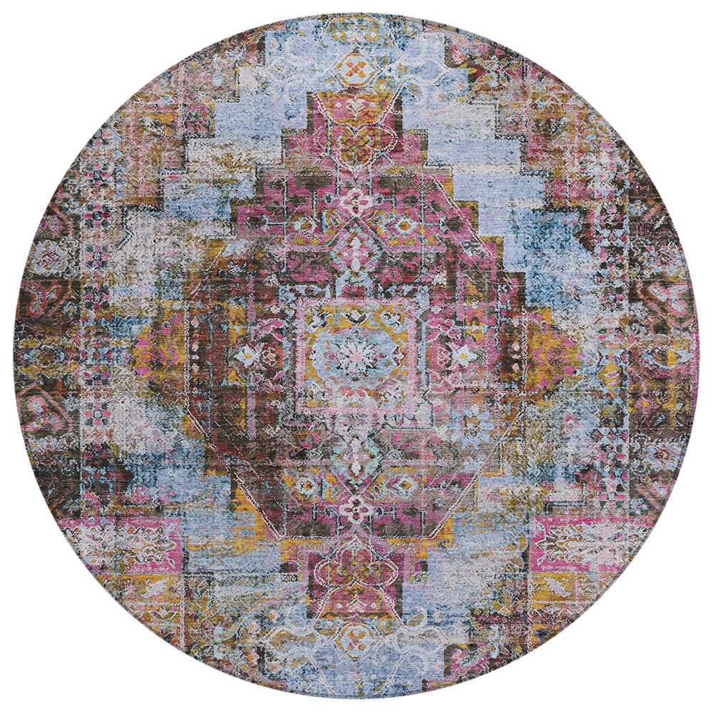 Machine Washable Indoor/Outdoor Chantille ACN2139 Pink 8' x 8' Round Rug. Picture 1
