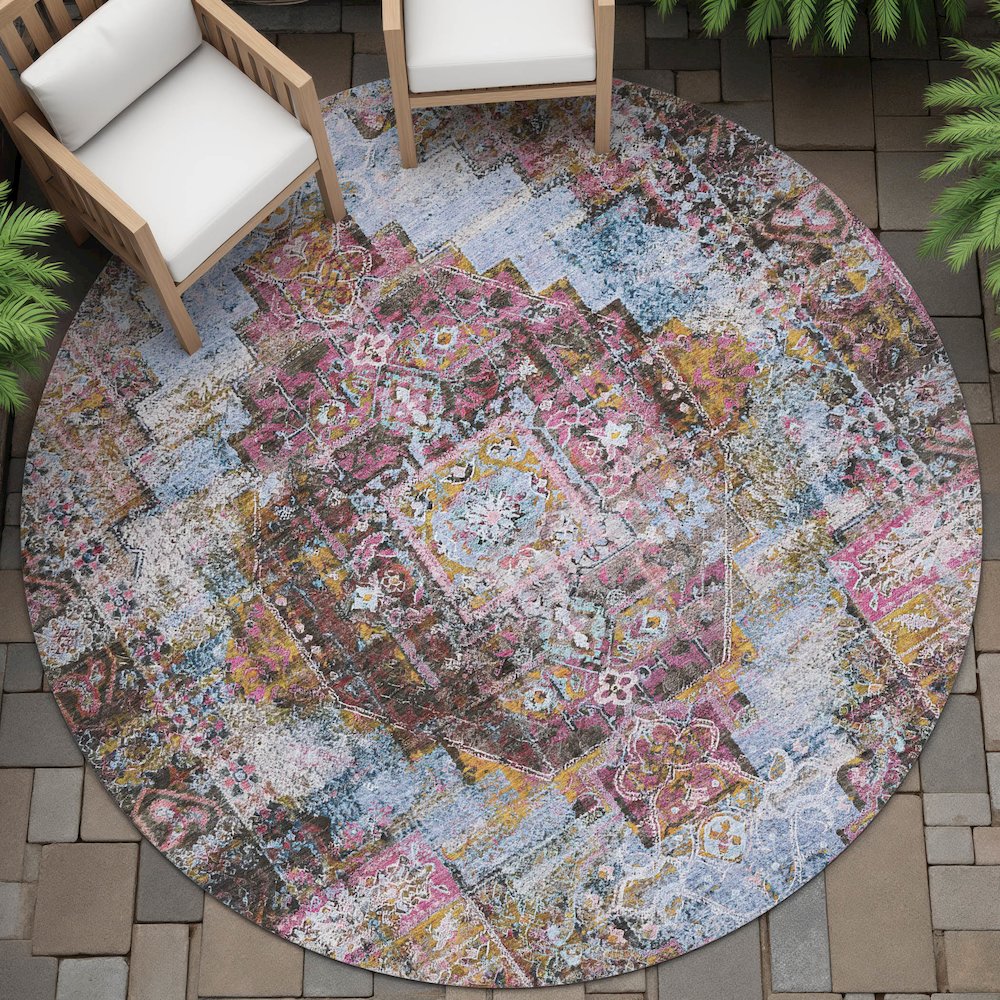 Machine Washable Indoor/Outdoor Chantille ACN2139 Pink 8' x 8' Round Rug. Picture 6