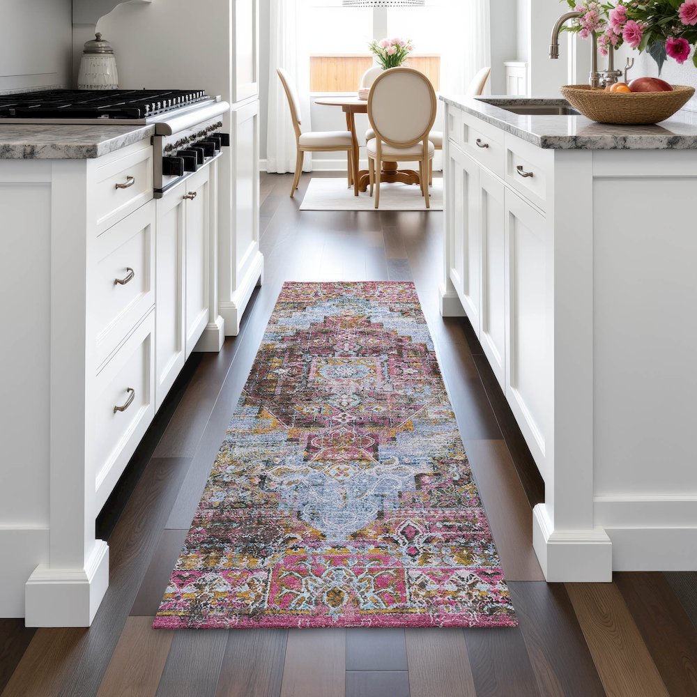 Machine Washable Indoor/Outdoor Chantille ACN2139 Pink 2'3" x 7'6" Runner Rug. Picture 5