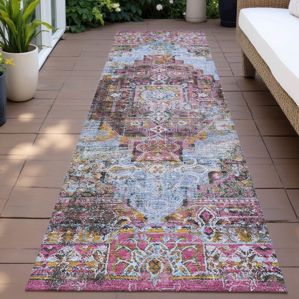 Machine Washable Indoor/Outdoor Chantille ACN2139 Pink 2'3" x 7'6" Runner Rug. Picture 6