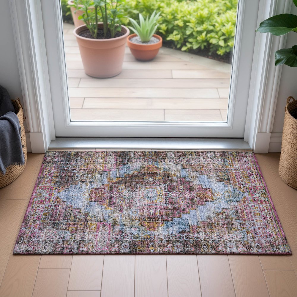 Machine Washable Indoor/Outdoor Chantille ACN2139 Pink 1'8" x 2'6" Rug. Picture 5