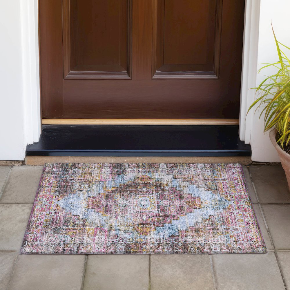 Machine Washable Indoor/Outdoor Chantille ACN2139 Pink 1'8" x 2'6" Rug. Picture 6