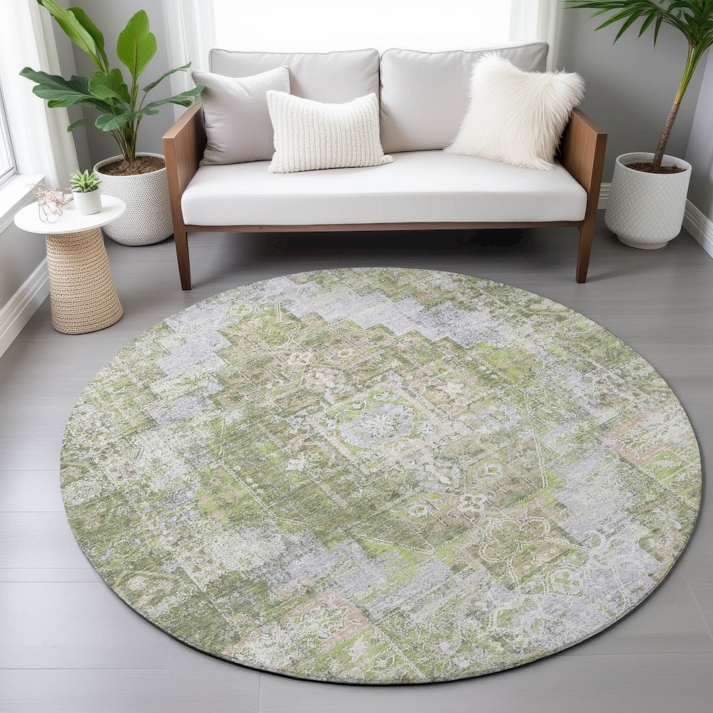 Machine Washable Indoor/Outdoor Chantille ACN2140 Aloe 8' x 8' Round Rug. Picture 5