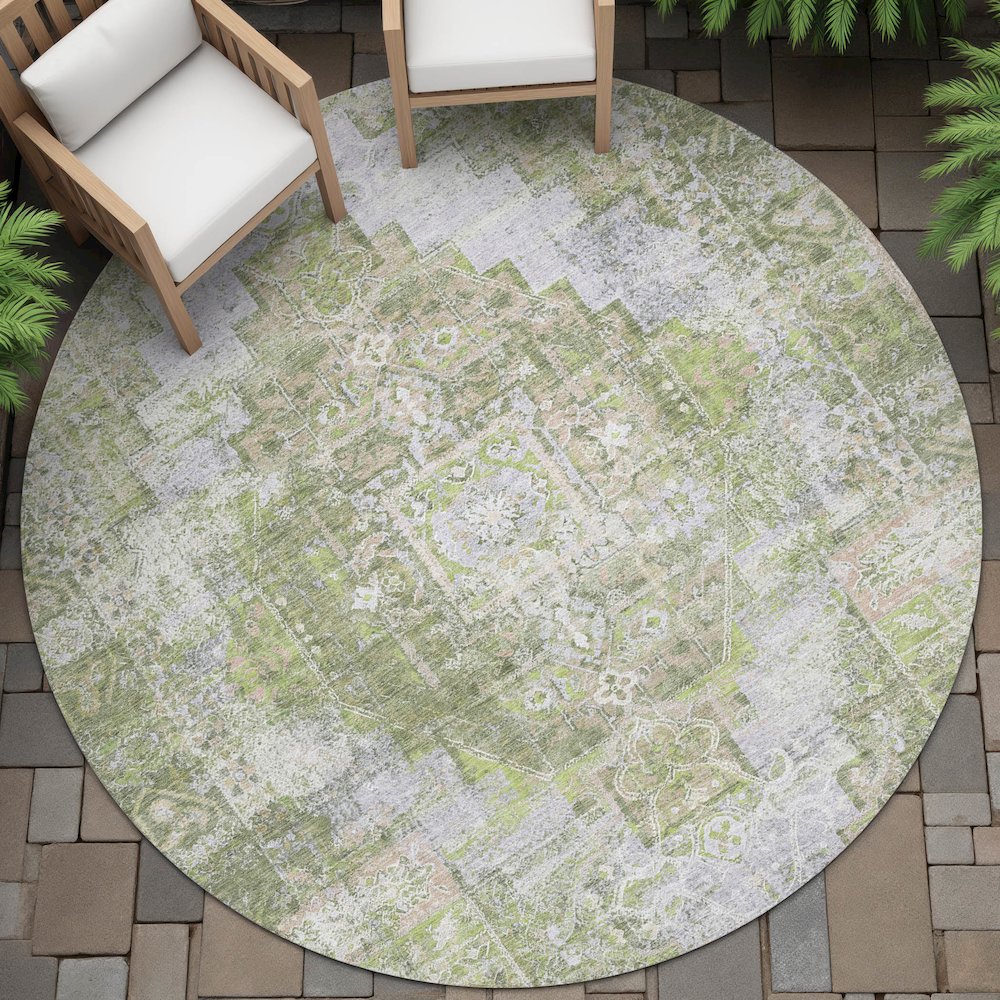 Machine Washable Indoor/Outdoor Chantille ACN2140 Aloe 8' x 8' Round Rug. Picture 6