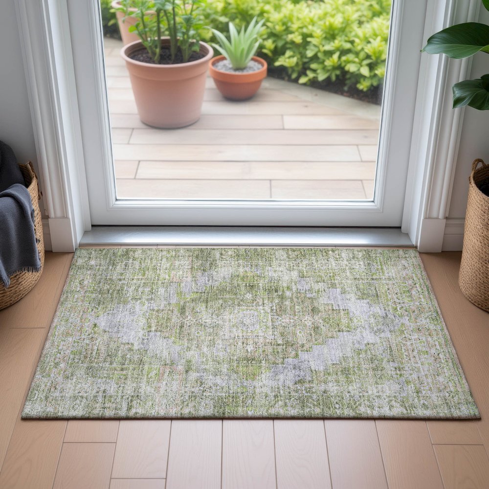 Machine Washable Indoor/Outdoor Chantille ACN2140 Aloe 1'8" x 2'6" Rug. Picture 5