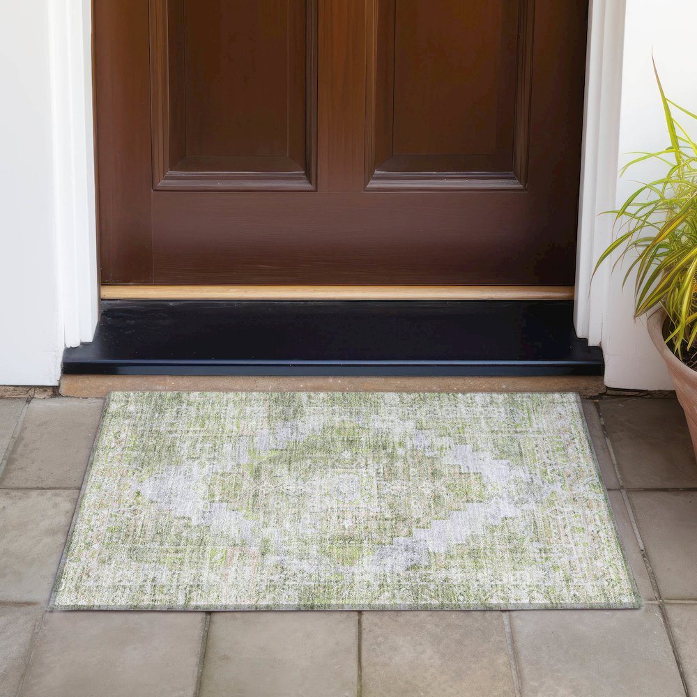 Machine Washable Indoor/Outdoor Chantille ACN2140 Aloe 1'8" x 2'6" Rug. Picture 6